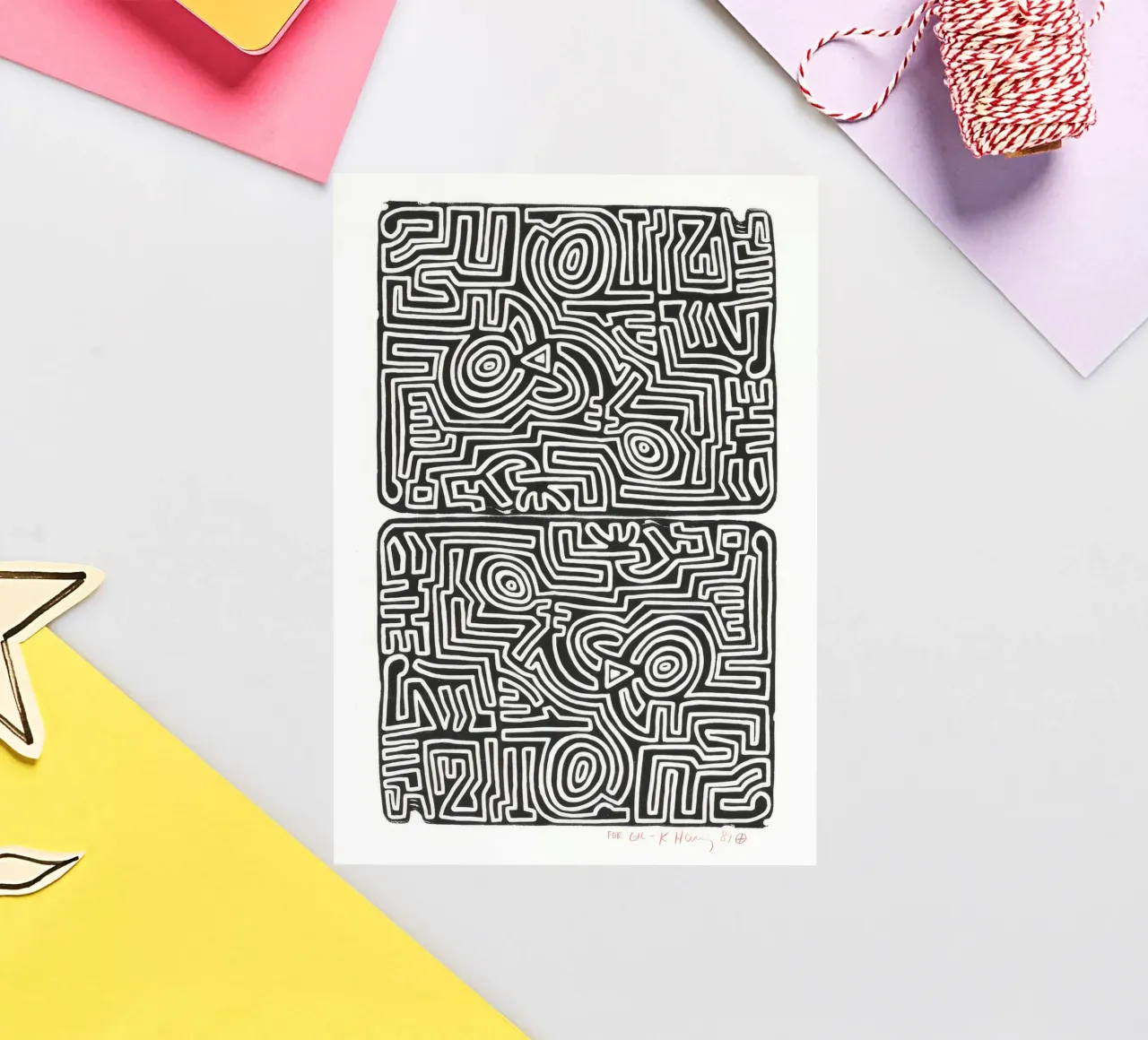 Keith Haring Het labyrint abstracte print sticker van ClubArt