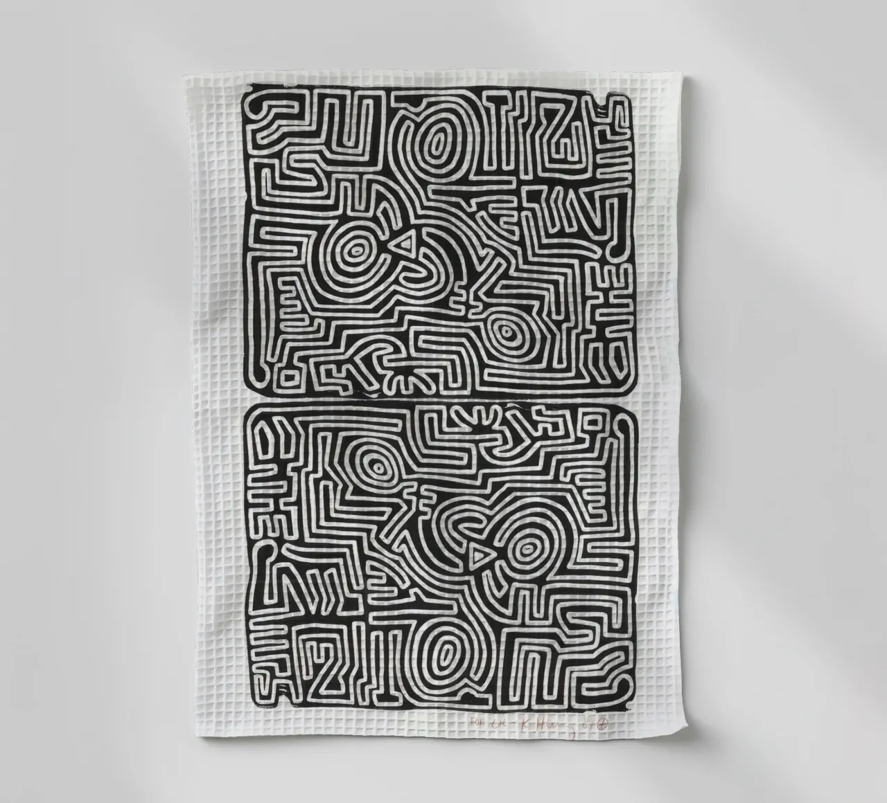 Keith Haring Het labyrint abstracte print theedoek van ClubArt