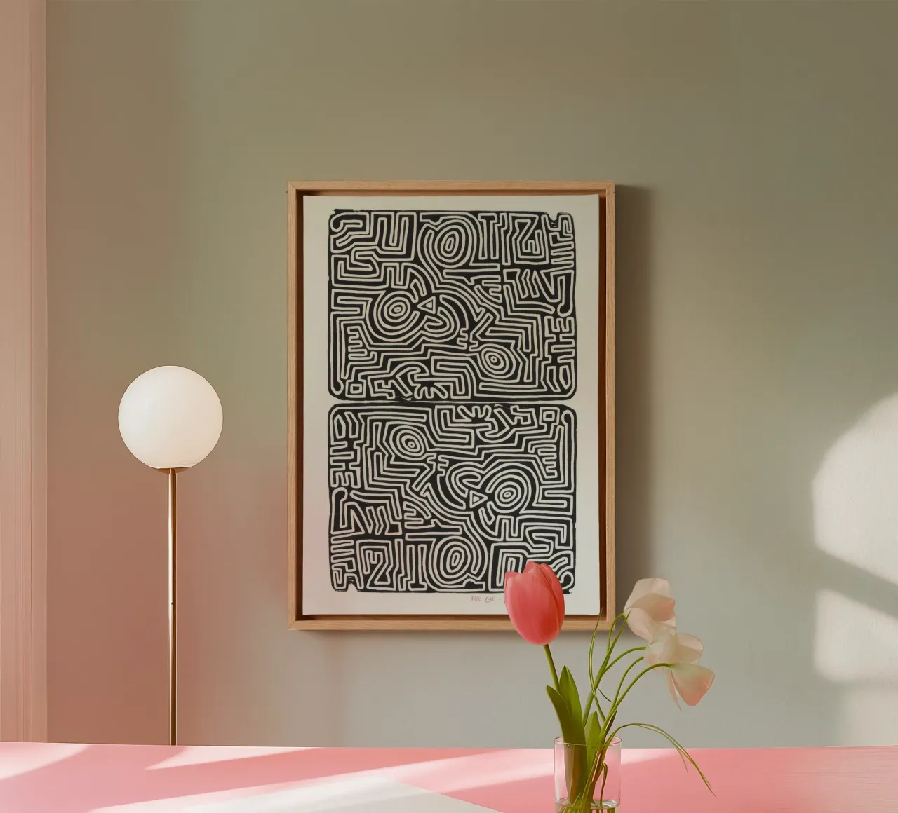 Keith Haring Het labyrint abstracte print canvas met Baklijst van ClubArt