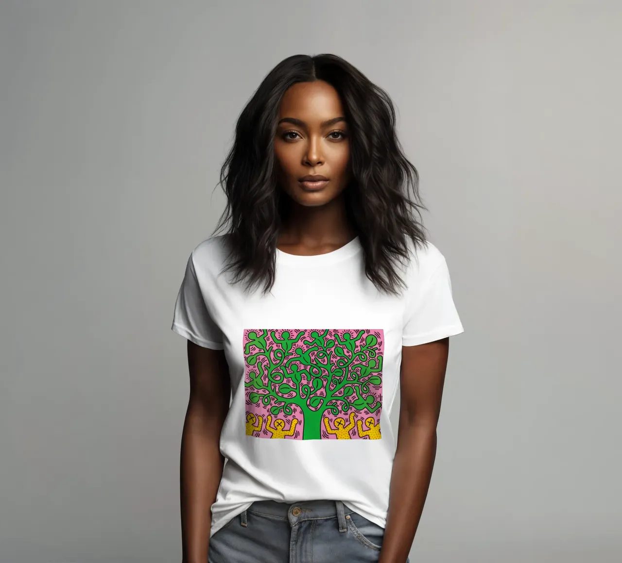 Keith Haring Tree of Life Pop Art Print t-shirt ajusté pour femmes de ClubArt