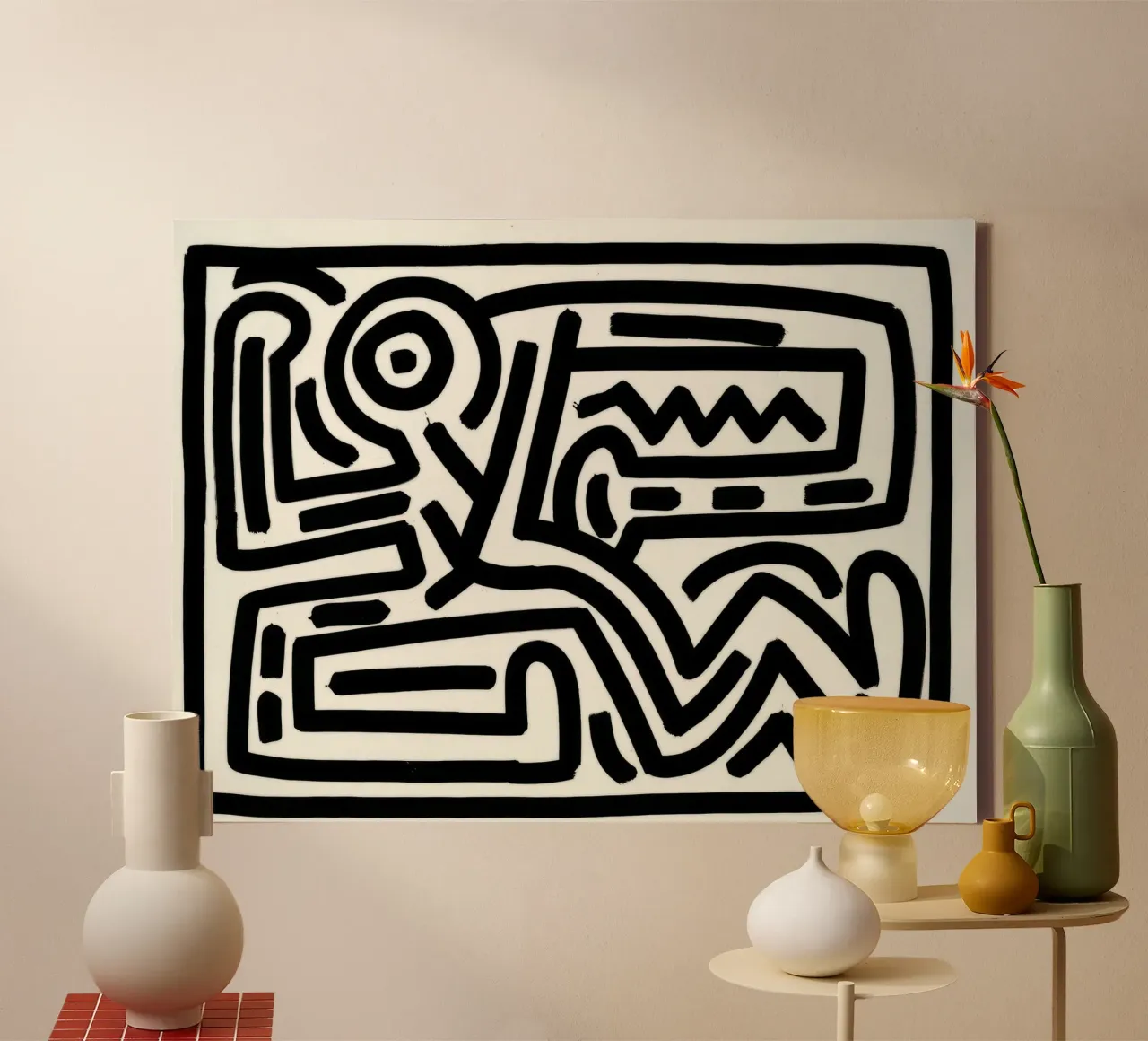 Keith Haring Zonder Titel Abstracte Lijn Kunst canvas met Baklijst van ClubArt