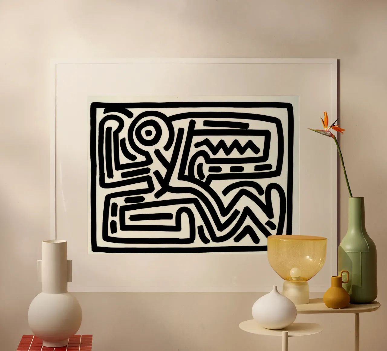 Keith Haring Senza titolo Linea d'arte astratta poster con telaio in legno da ClubArt