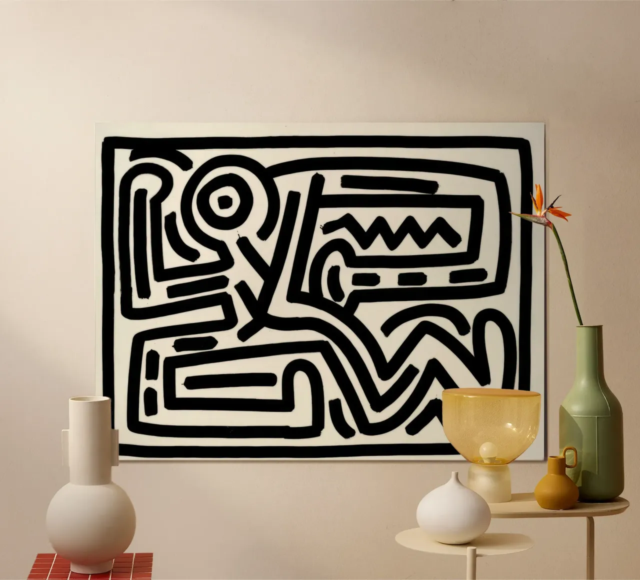 Keith Haring Senza titolo Linea d'arte astratta poster con telaio in legno da ClubArt