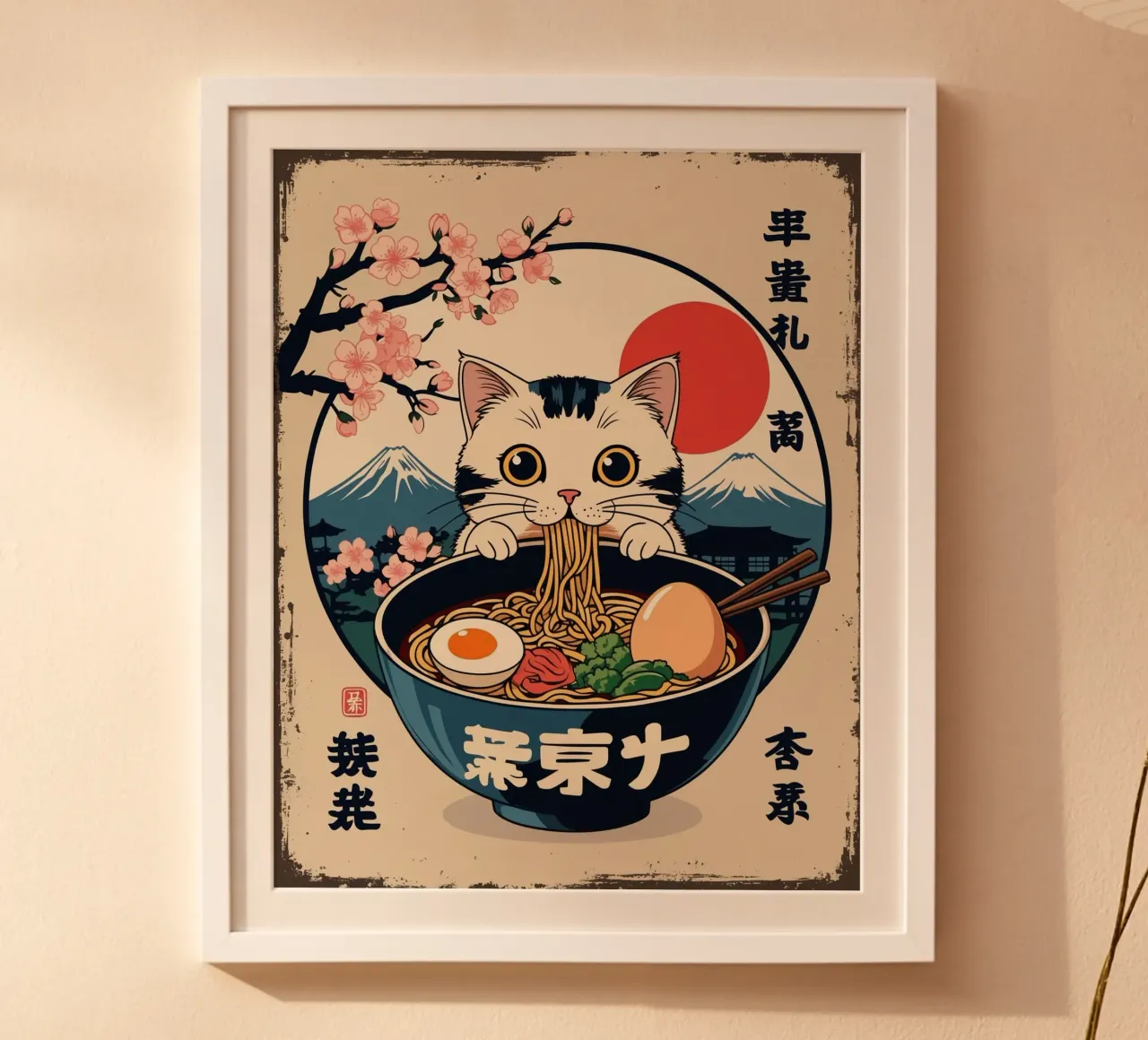 Gatto giapponese che mangia ramen poster da Voxel Visionaries