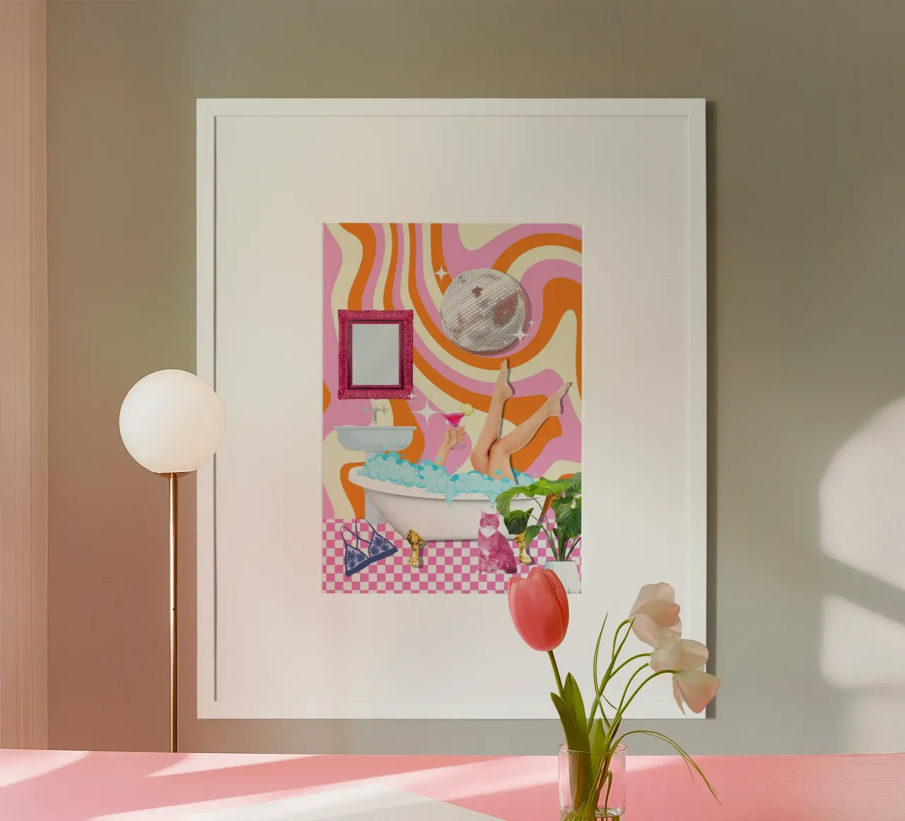 Bere nella vasca da bagno poster con telaio in plastica da Athene Fritsch