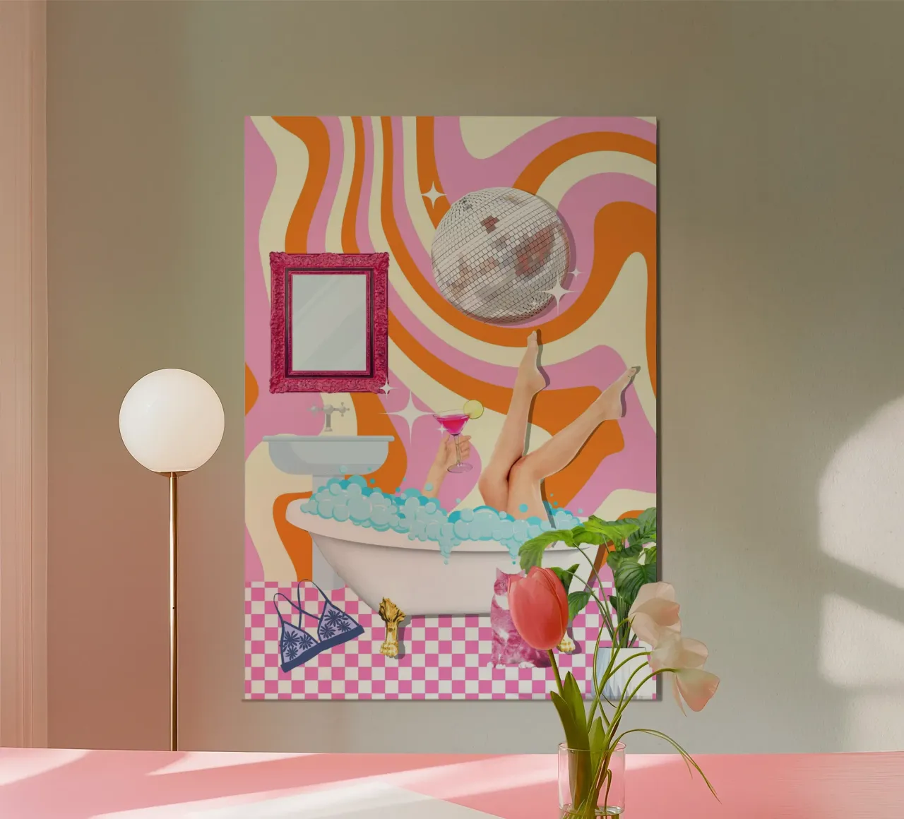 Bere nella vasca da bagno poster con telaio in plastica da Athene Fritsch
