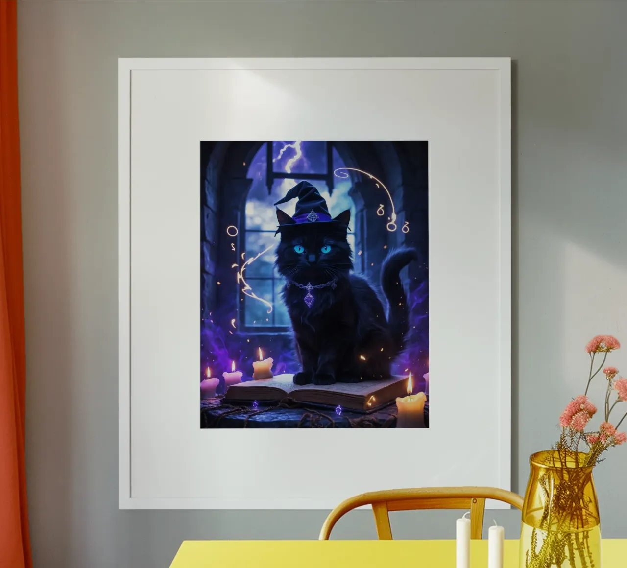 Libro delle streghe e degli incantesimi del gatto nero di Halloween poster da Voxel Visionaries
