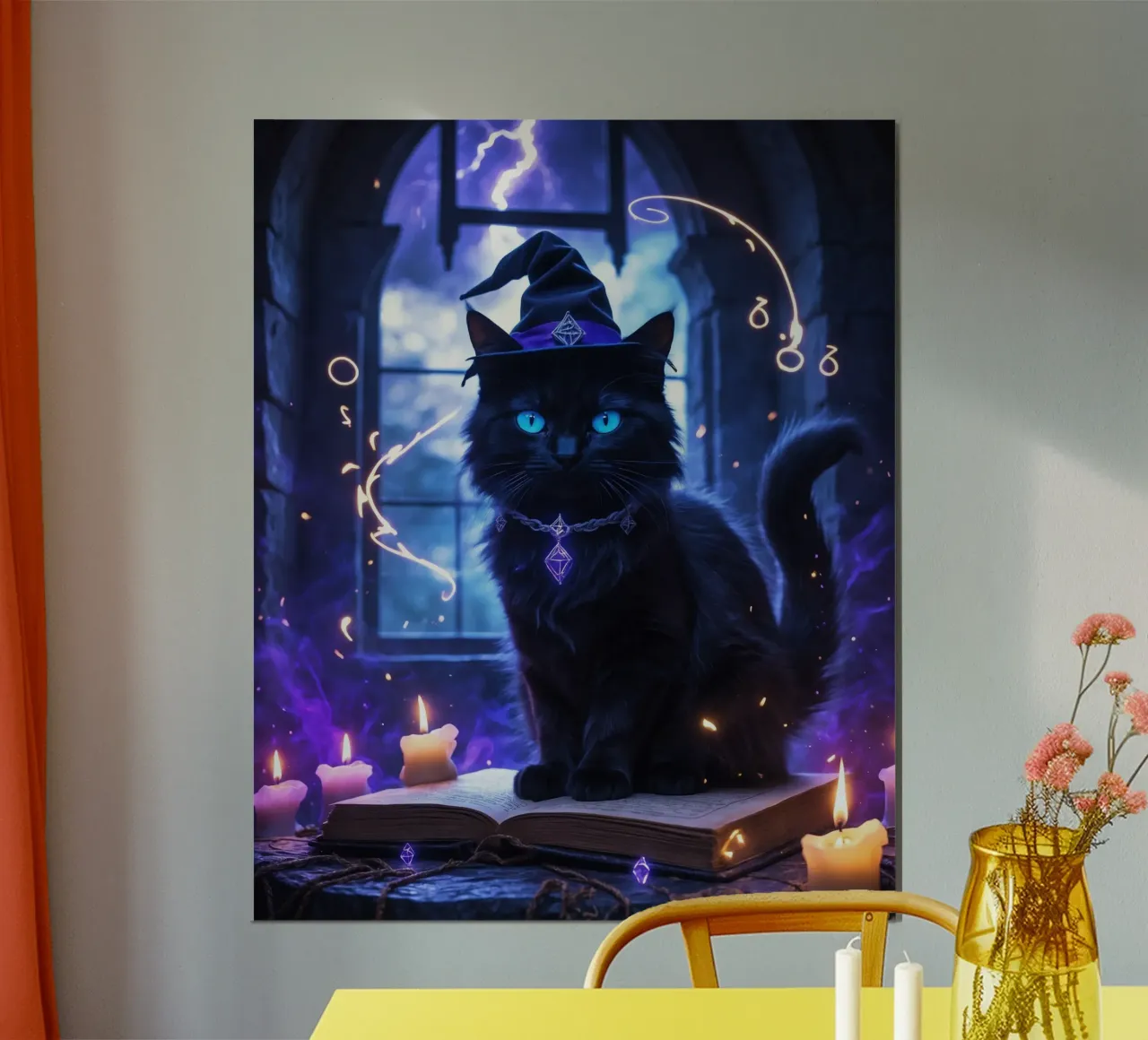 Libro delle streghe e degli incantesimi del gatto nero di Halloween poster da Voxel Visionaries