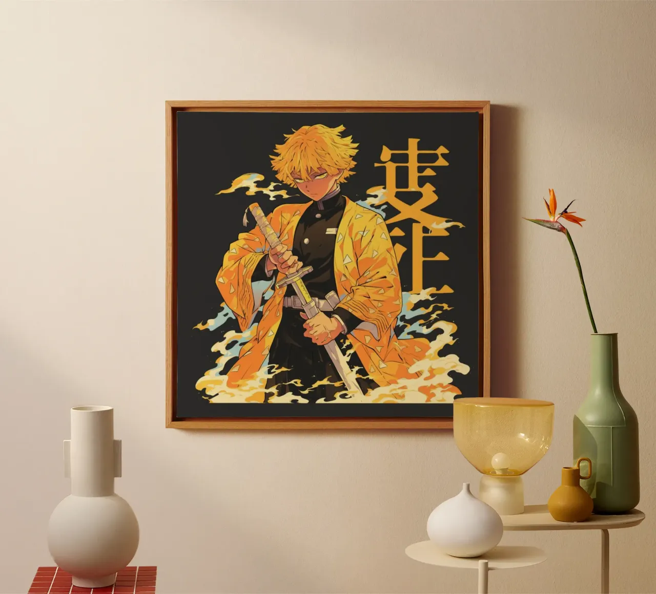 Maglietta essenziale Zenitsu Demon Slayer tela con Cornice a cassetta da igoshartwrks