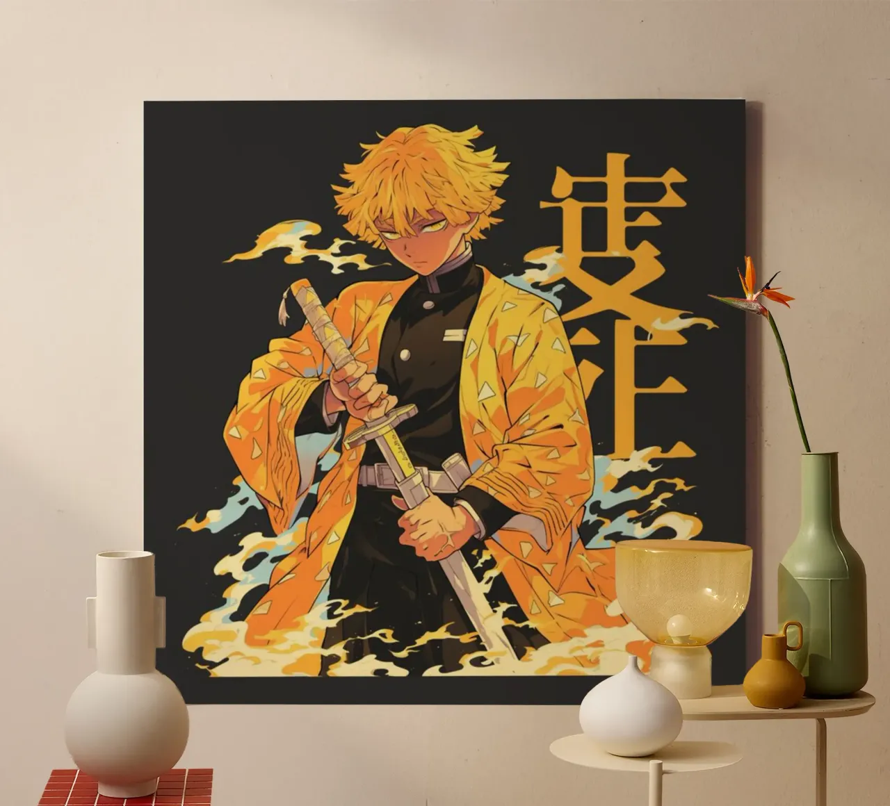 Maglietta essenziale Zenitsu Demon Slayer tela con Cornice a cassetta da igoshartwrks