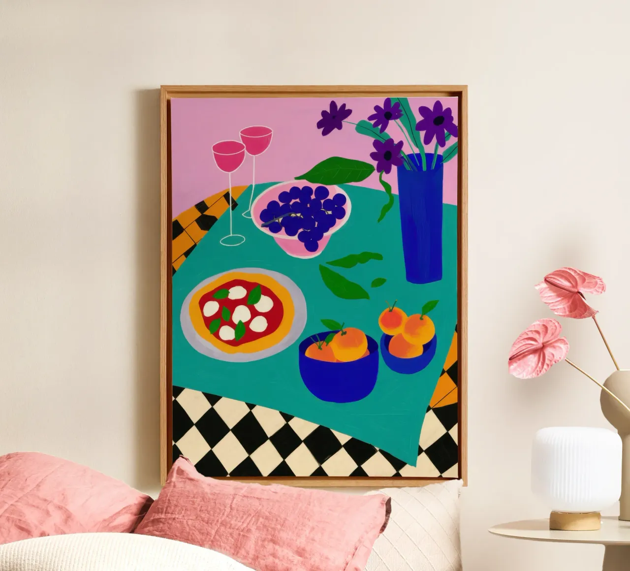 Checkered Pizza Repast canvas with Floater frame by Sure Paint