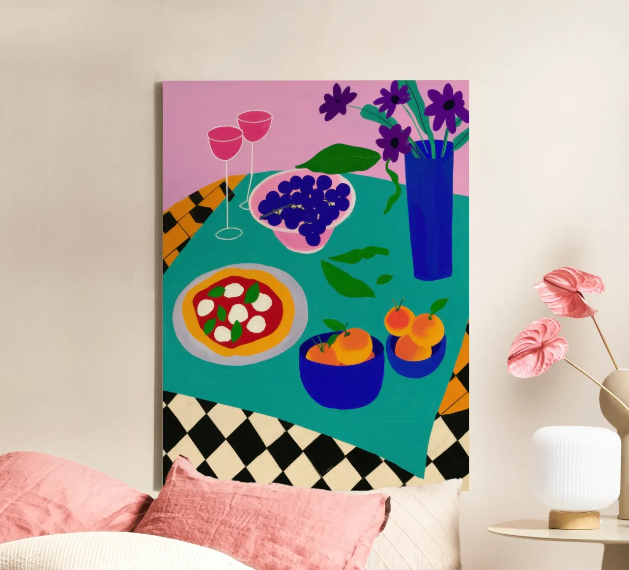 Checkered Pizza Repast canvas with Floater frame by Sure Paint