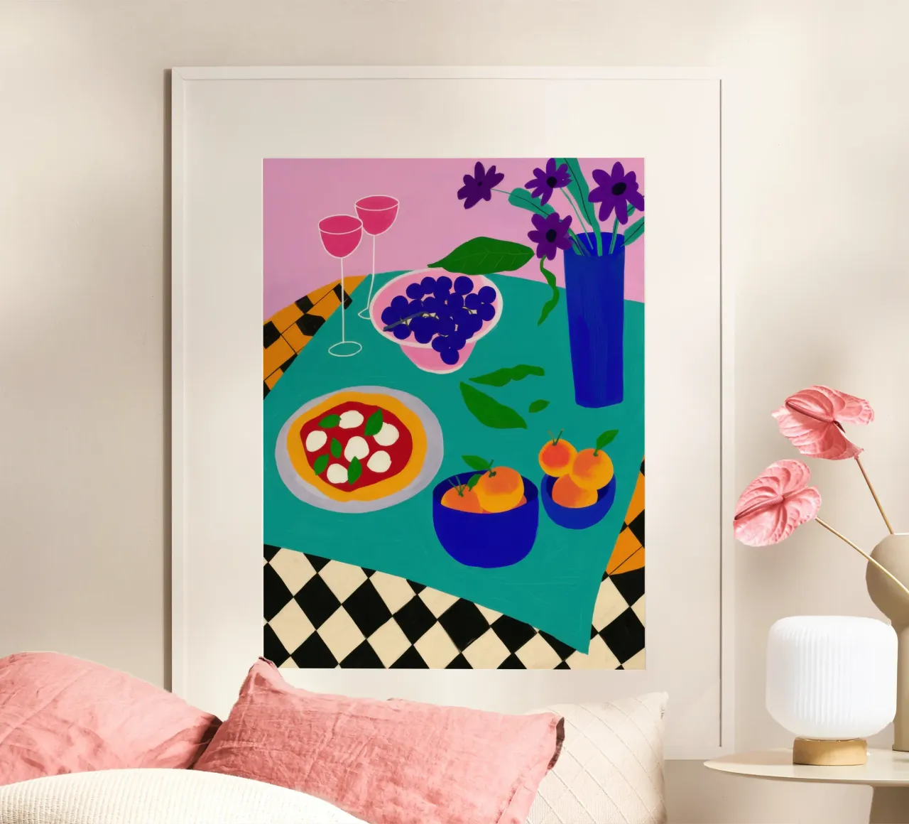 Checkered Pizza Repast poster con telaio in plastica da Sure Paint