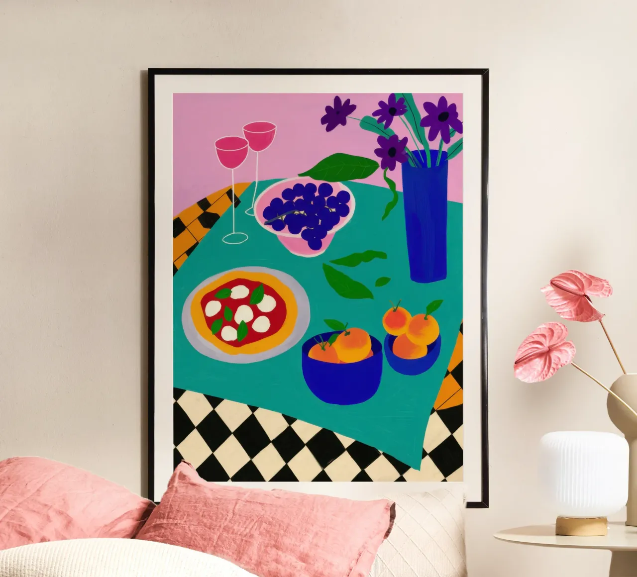 Checkered Pizza Repast poster con telaio in plastica da Sure Paint