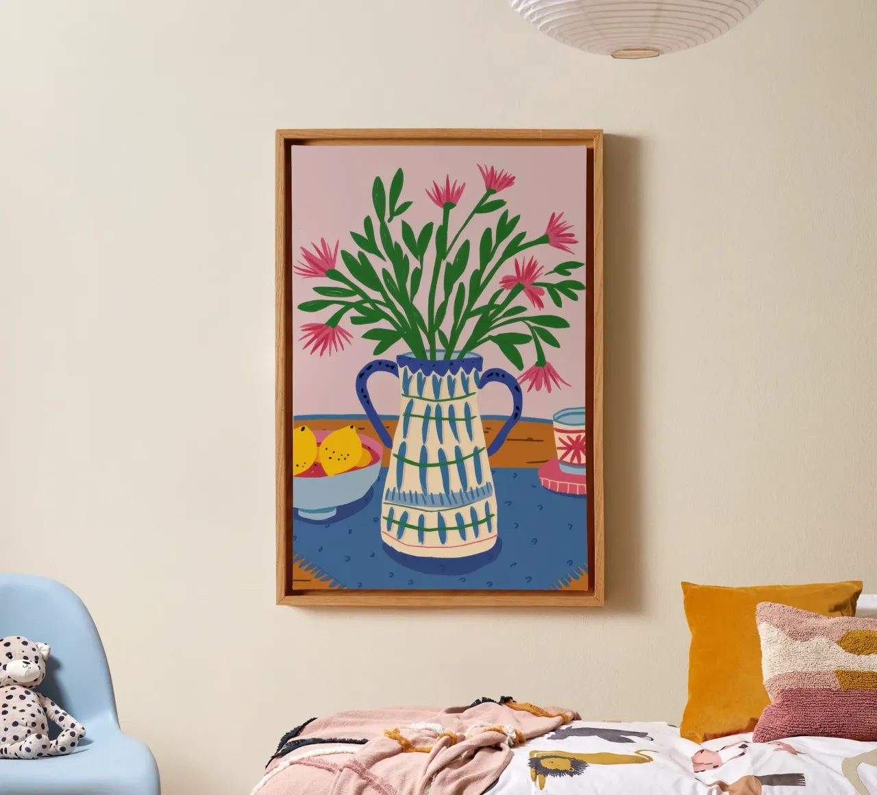 Rustic Floral Jug canvas with Floater frame by Sure Paint
