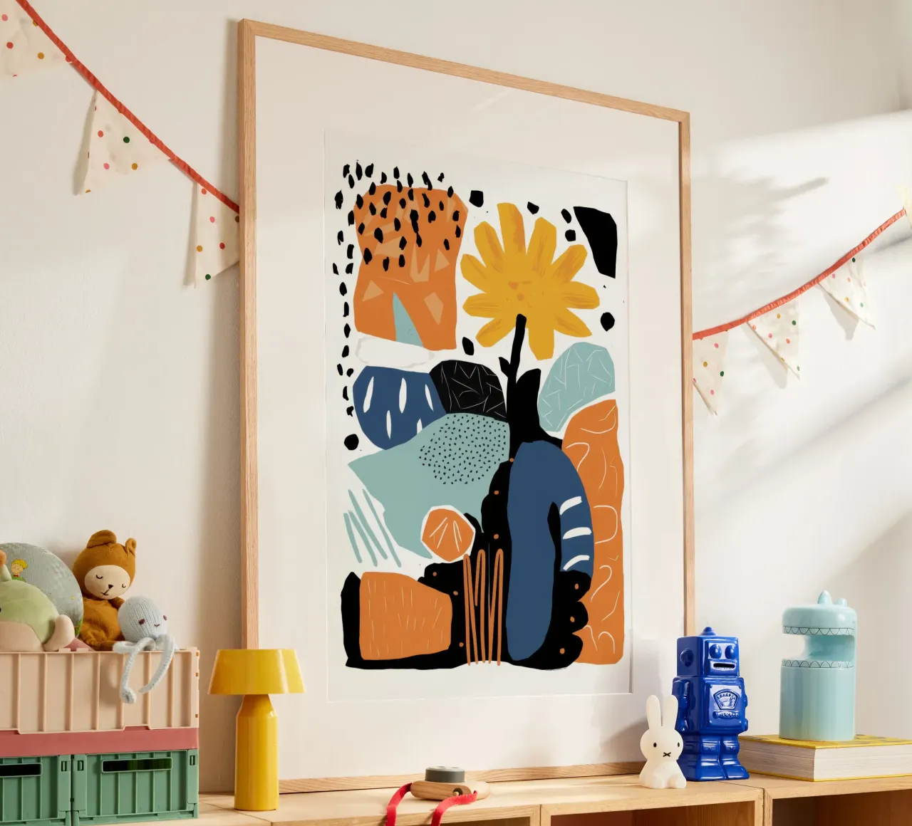 Collage di vasi astratti poster con telaio in legno da Enter Bloom