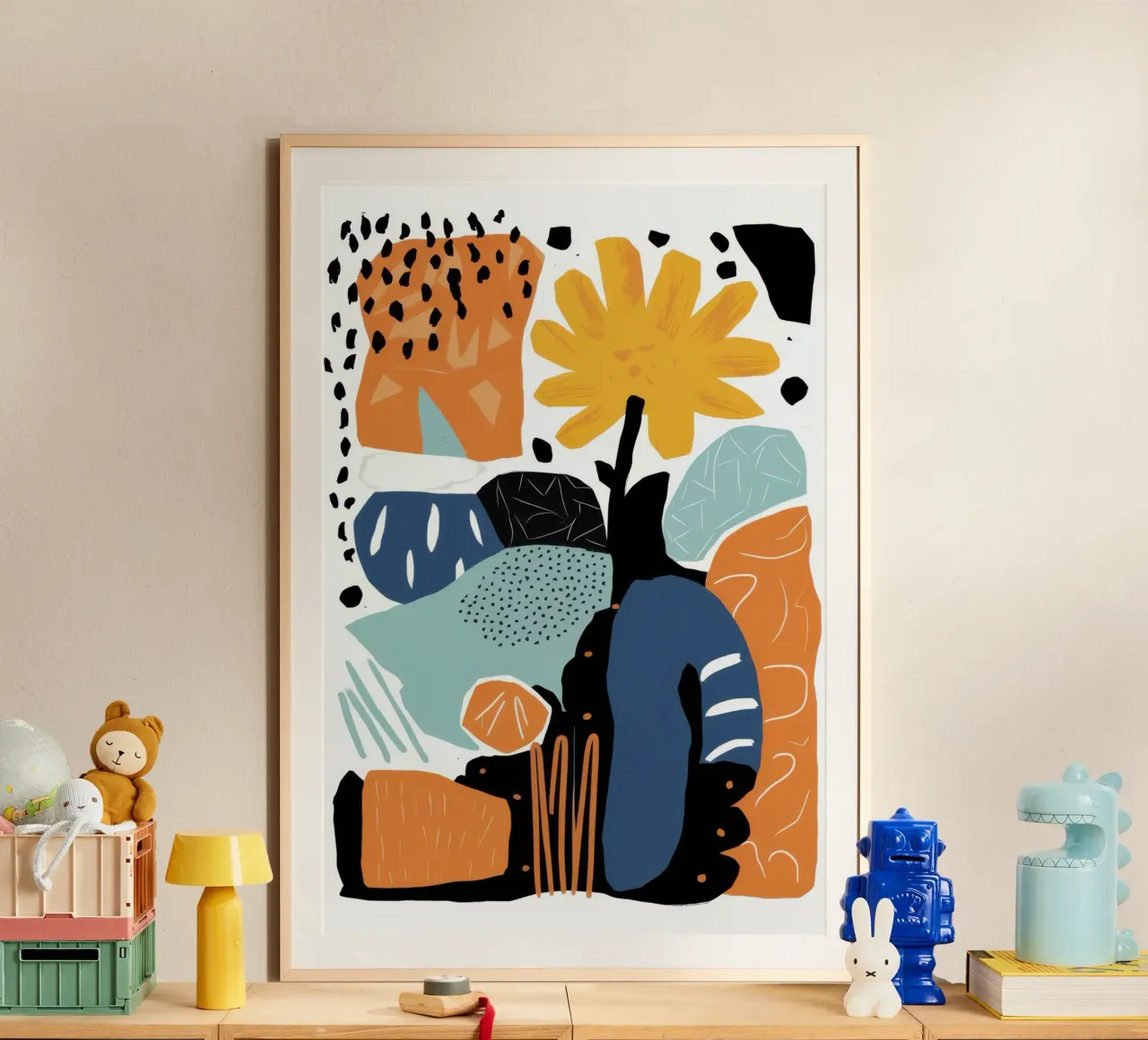 Collage di vasi astratti poster con telaio in legno da Enter Bloom