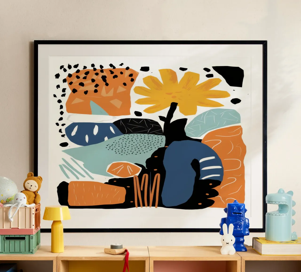 Collage di vasi astratti poster con telaio in legno da Enter Bloom