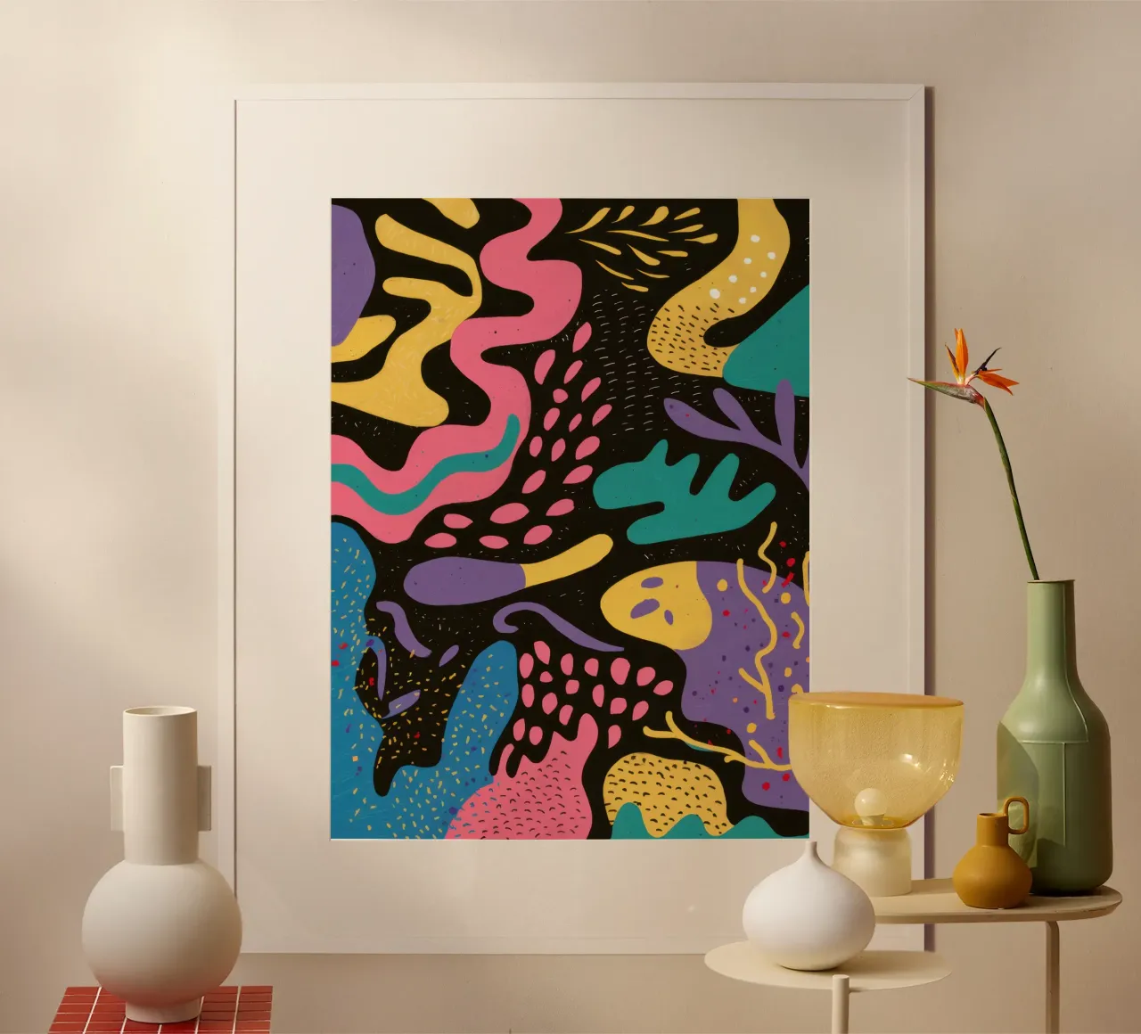 Aquatic Abstract Forms poster with wooden frame by Enter Bloom