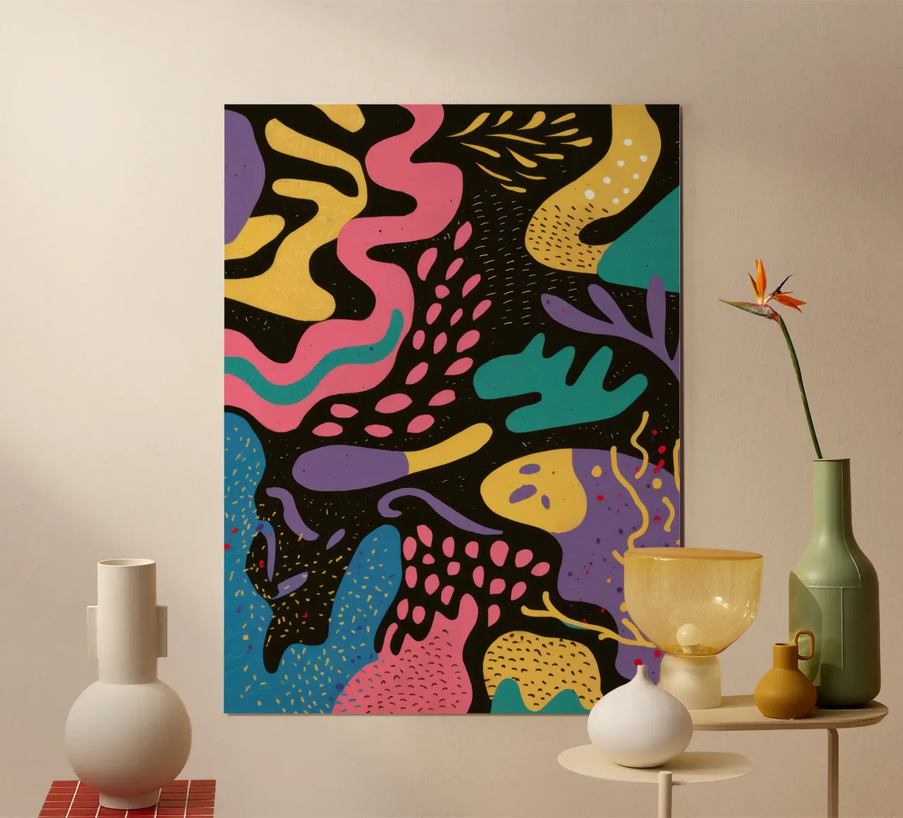 Aquatic Abstract Forms poster with wooden frame by Enter Bloom