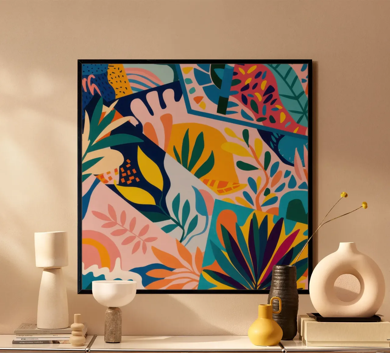 Giungla astratta verdeggiante poster con telaio in plastica da Sure Paint