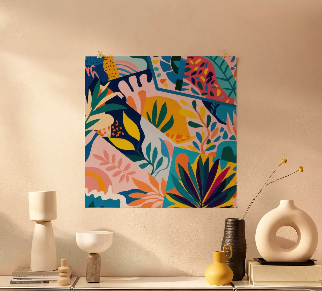 Giungla astratta verdeggiante poster con telaio in plastica da Sure Paint