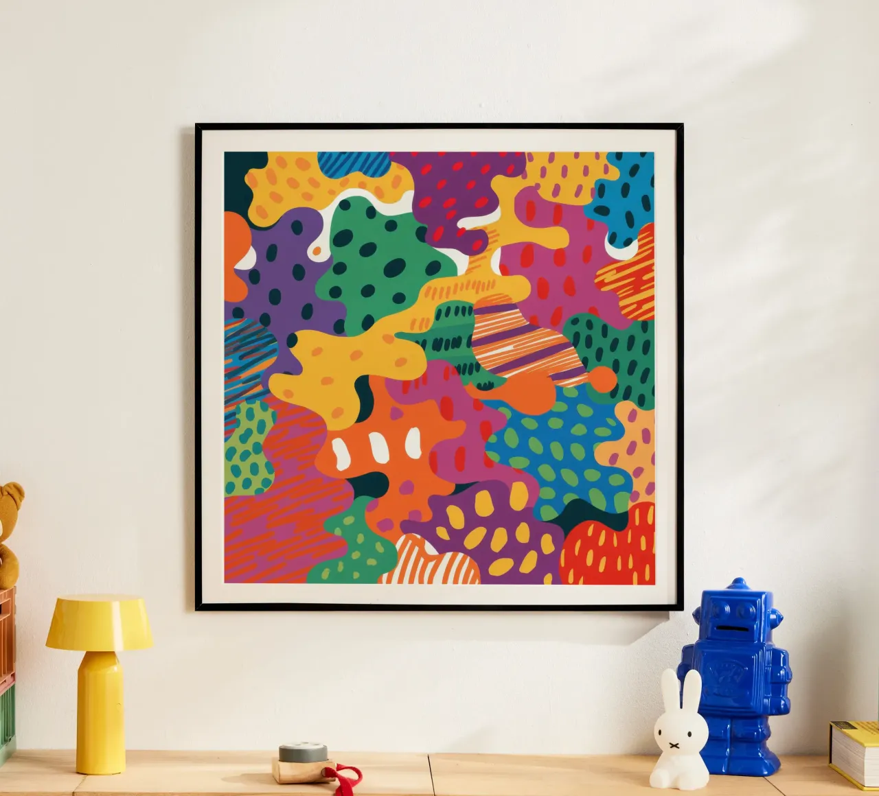 Joyful Terrazzo Chaos poster con telaio in alluminio da Sure Paint
