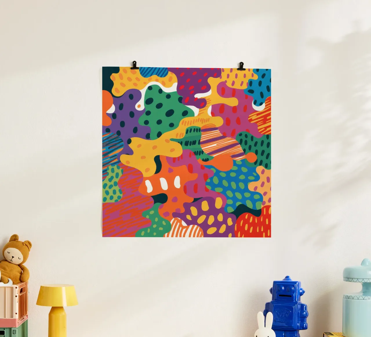 Joyful Terrazzo Chaos poster con telaio in alluminio da Sure Paint