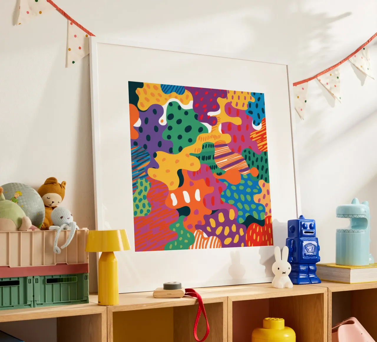 Joyful Terrazzo Chaos poster con telaio in alluminio da Sure Paint