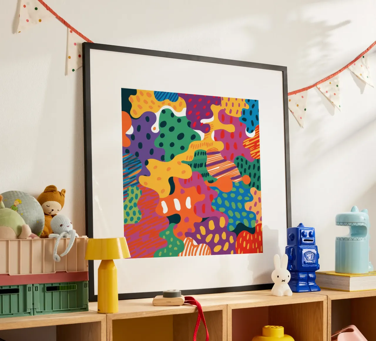 Joyful Terrazzo Chaos poster con telaio in alluminio da Sure Paint