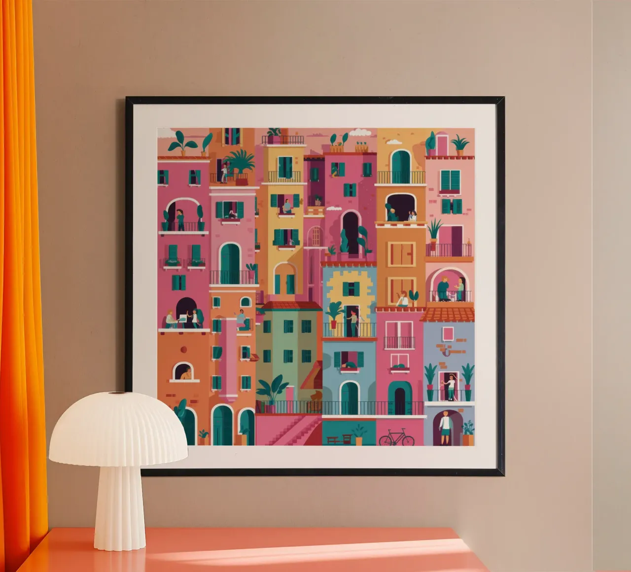 Vita vibrante in appartamento poster con telaio in alluminio da Moon Revolver