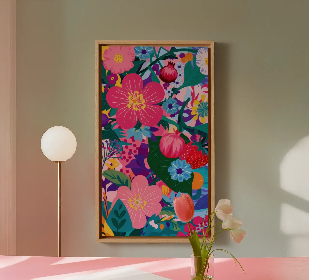 Levendige bloemencascade canvas met Baklijst van Orchid Patina
