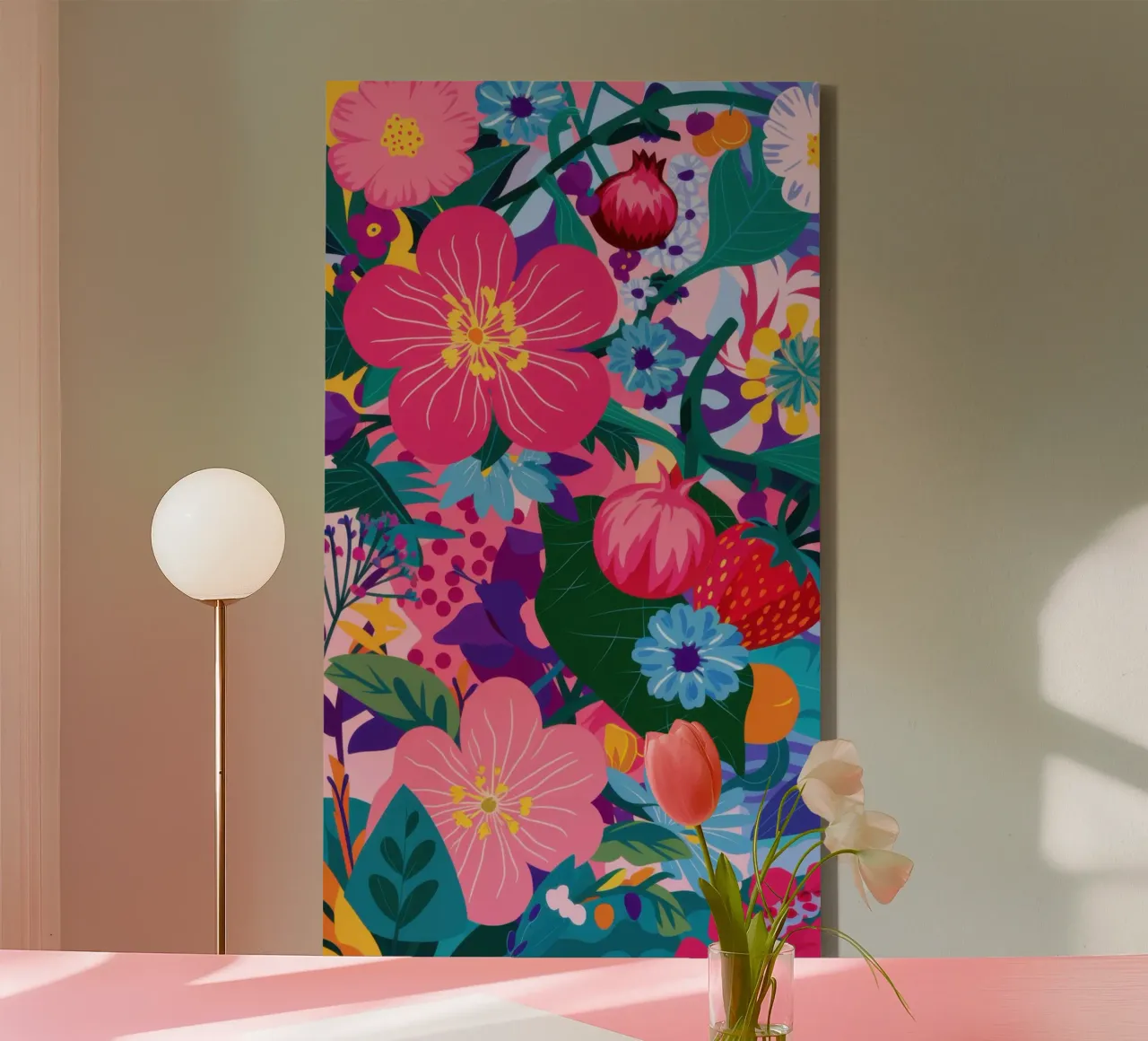 Levendige bloemencascade canvas met Baklijst van Orchid Patina