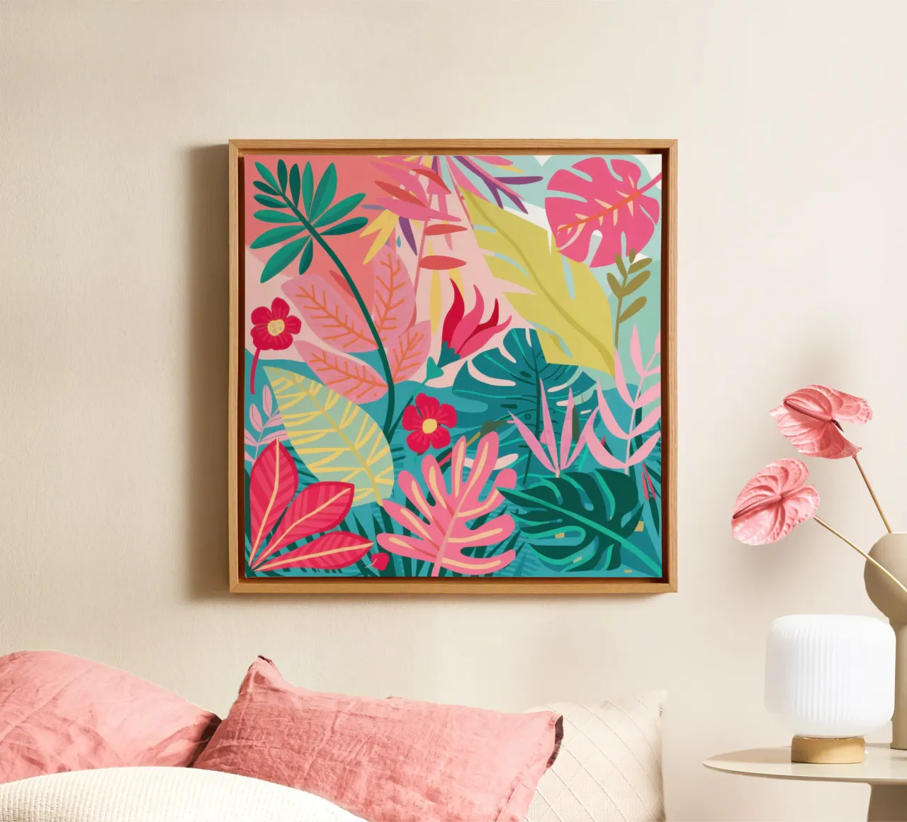 Lebendiges Dschungeldach Leinwand mit Schattenfugenrahmen von Enter Bloom