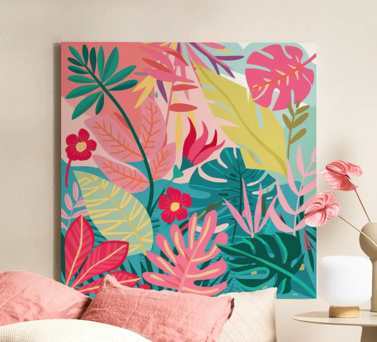 Lebendiges Dschungeldach Leinwand mit Schattenfugenrahmen von Enter Bloom