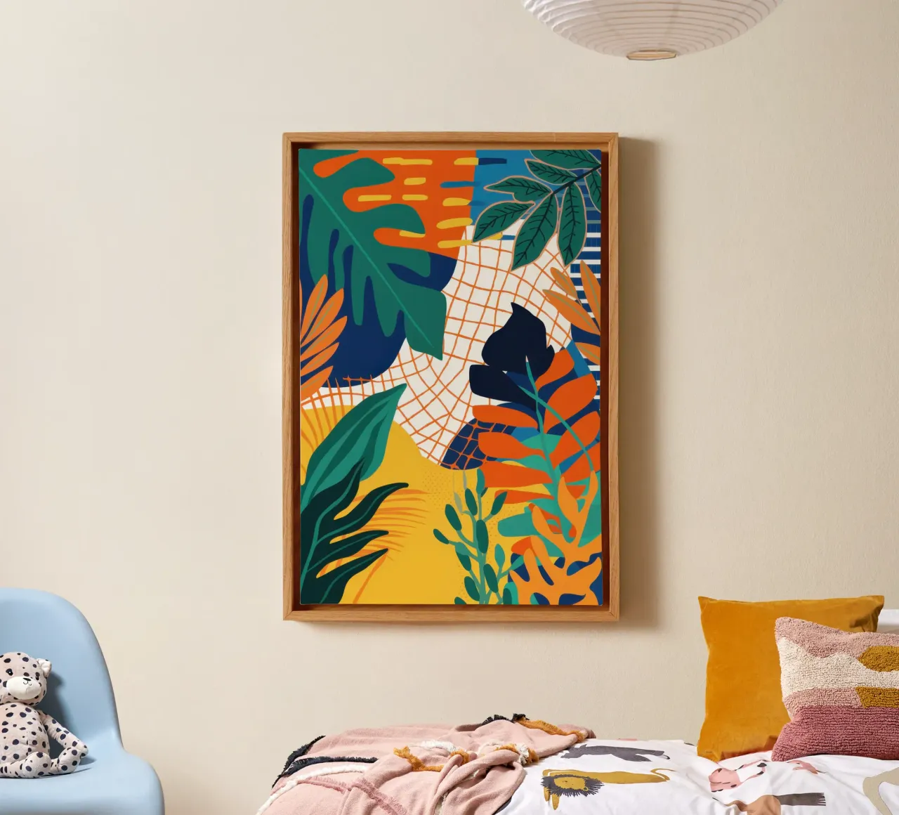 Botanische Raster-Collage Leinwand mit Schattenfugenrahmen von Sure Paint