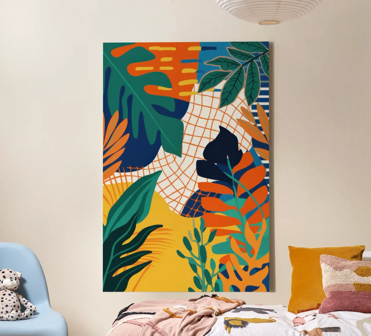 Botanische Raster-Collage Leinwand mit Schattenfugenrahmen von Sure Paint