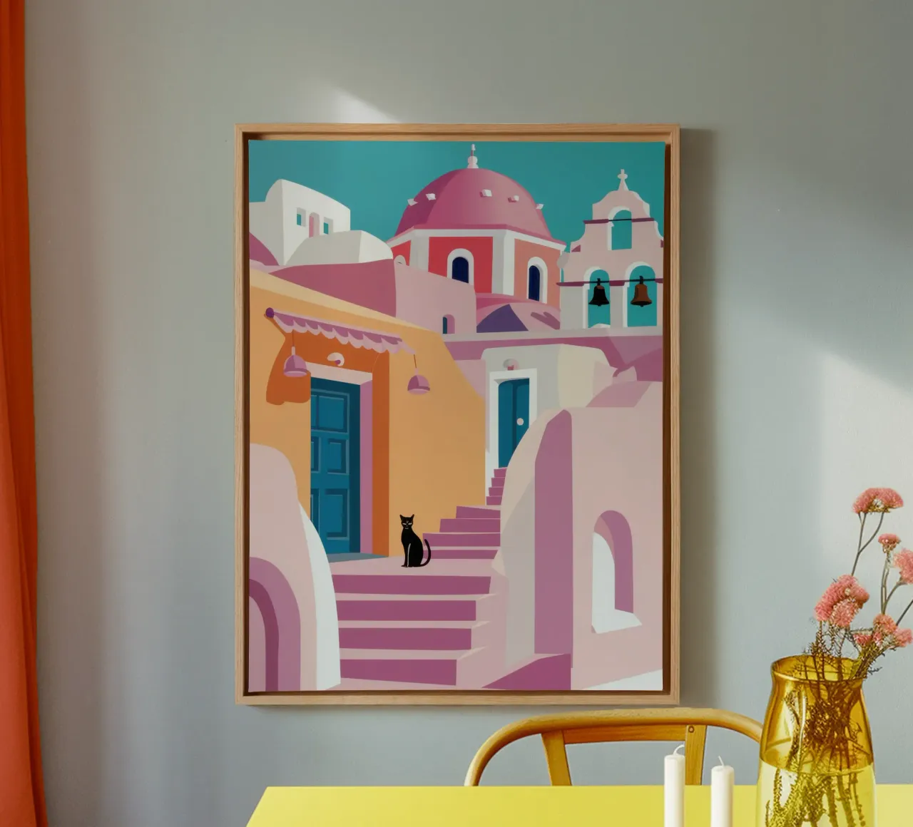 Mediterranes Katzennickerchen Leinwand mit Schattenfugenrahmen von Orchid Patina