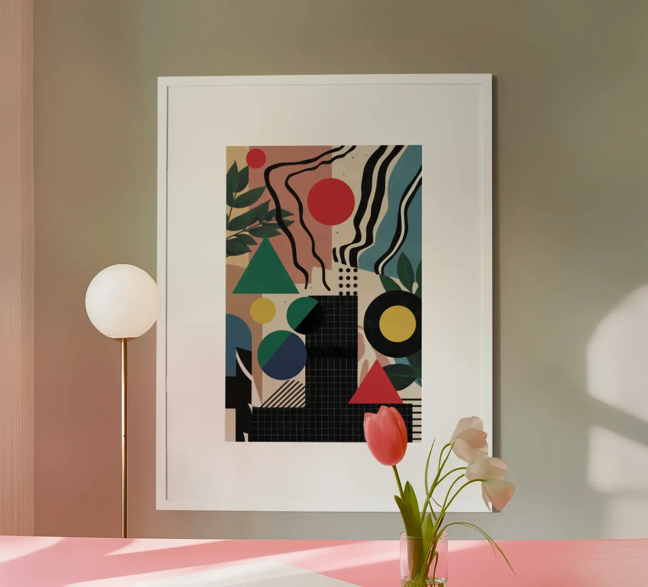 Collage geometrico felino poster con telaio in plastica da Enter Bloom