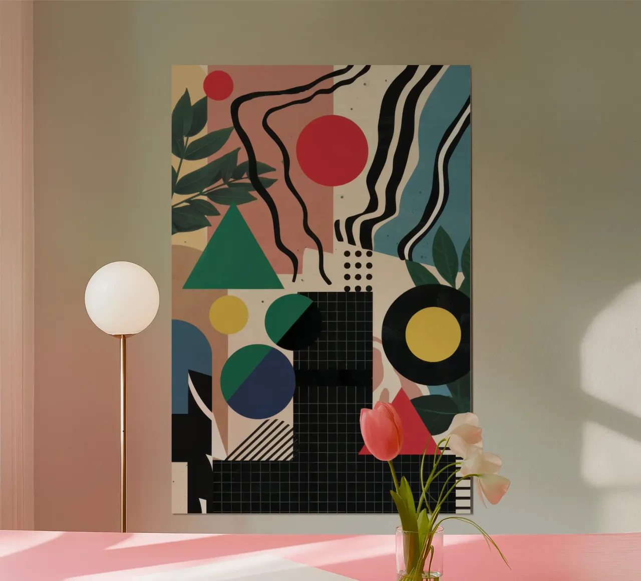 Collage geometrico felino poster con telaio in plastica da Enter Bloom