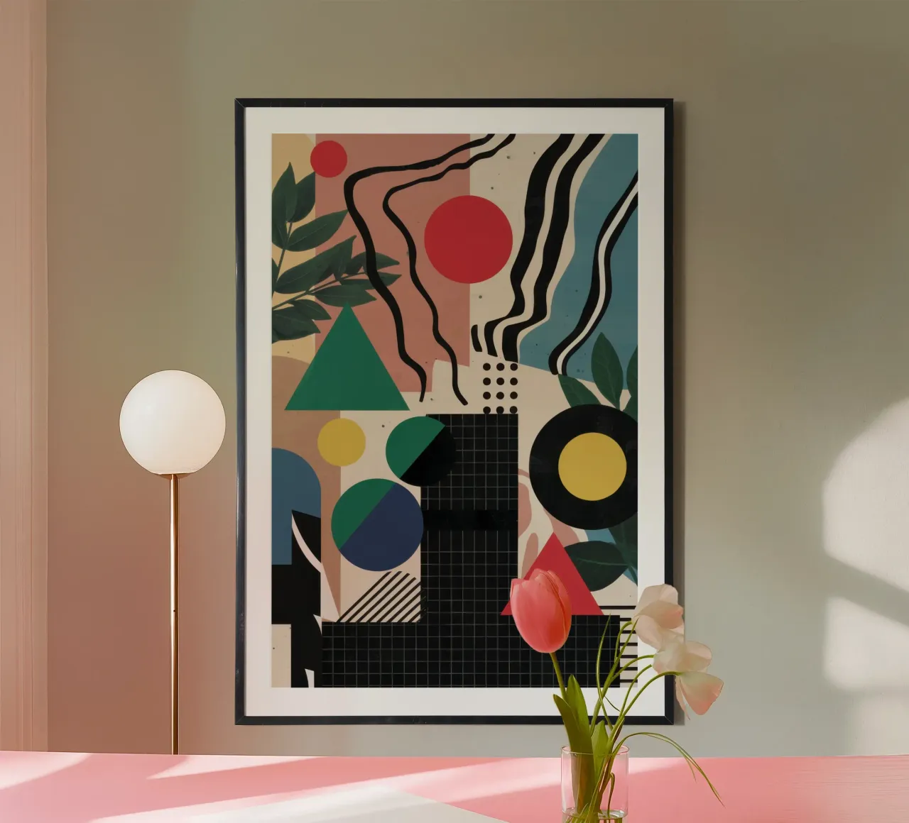 Collage geometrico felino poster con telaio in plastica da Enter Bloom