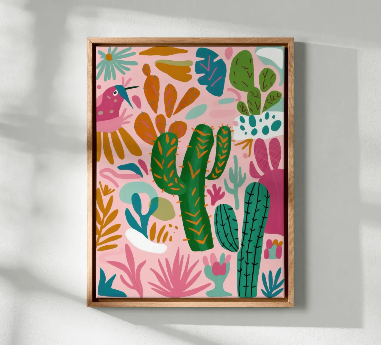 Pastellfarbener Wüstengarten Leinwand mit Schattenfugenrahmen von Sure Paint