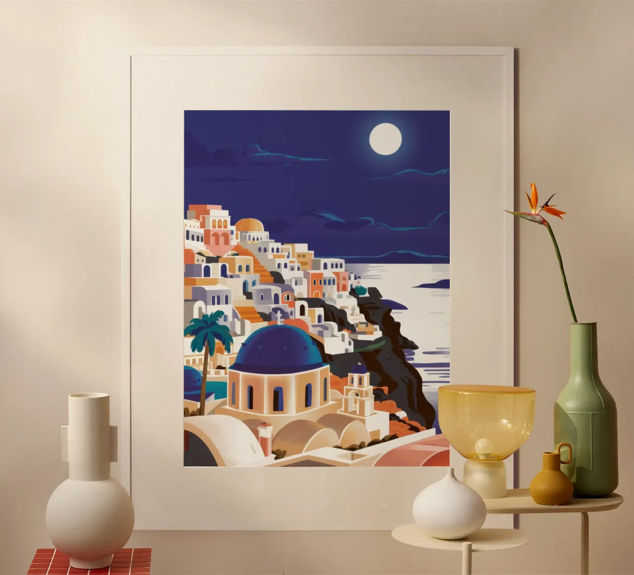 Notte di luna nel Mar Egeo poster con telaio in alluminio da Sure Paint