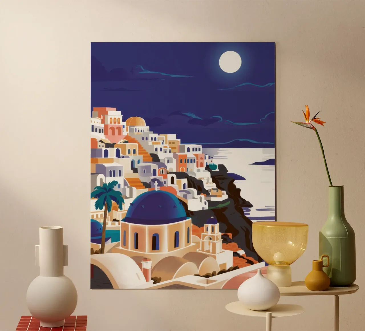 Notte di luna nel Mar Egeo poster con telaio in alluminio da Sure Paint