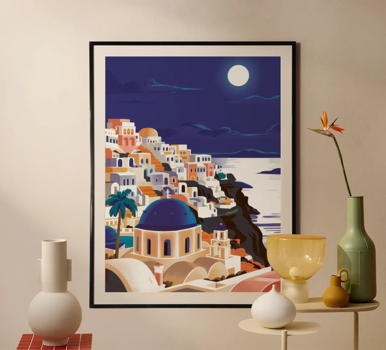 Notte di luna nel Mar Egeo poster con telaio in alluminio da Sure Paint