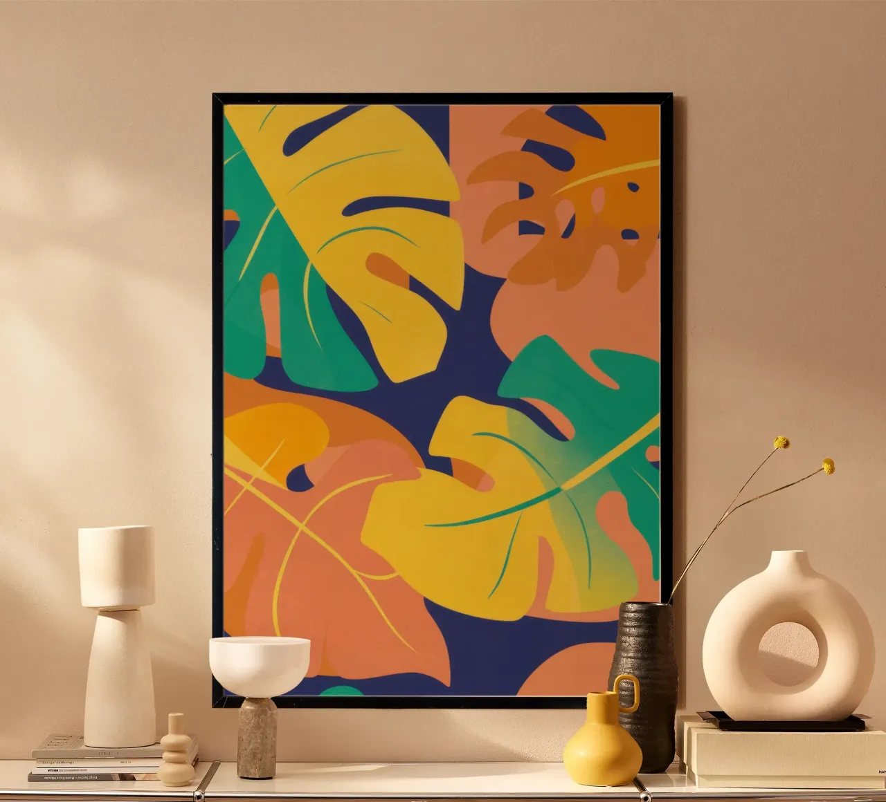 Bagliore di mezzanotte della Monstera poster con telaio in plastica da Orchid Patina