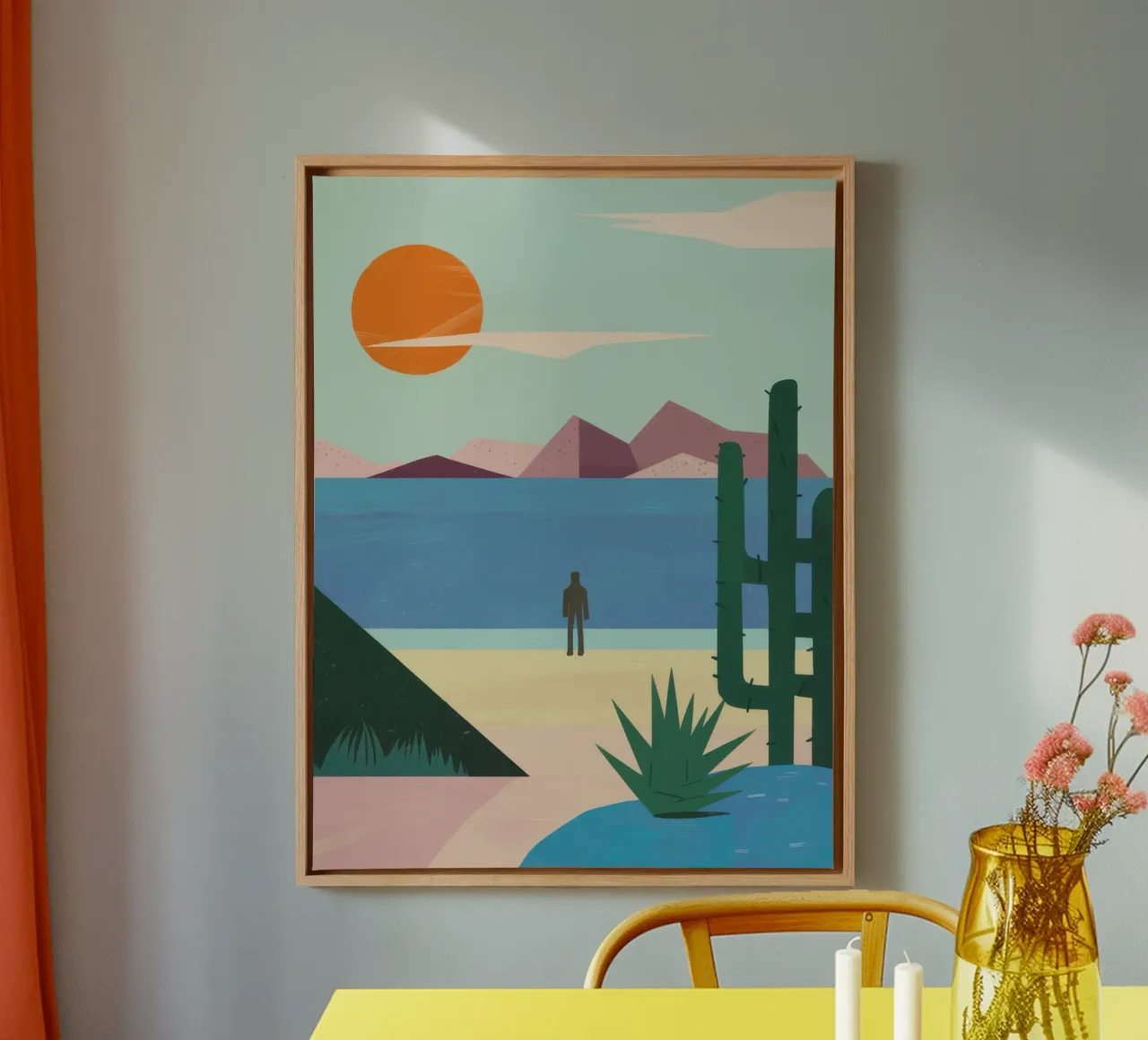 Solitary Desert Sun canvas with Floater frame by Sure Paint