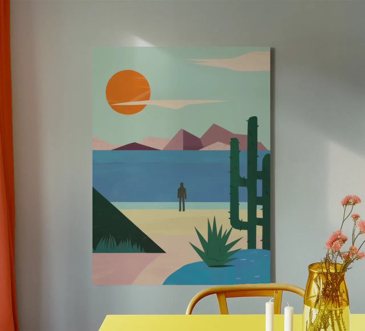 Solitary Desert Sun canvas with Floater frame by Sure Paint