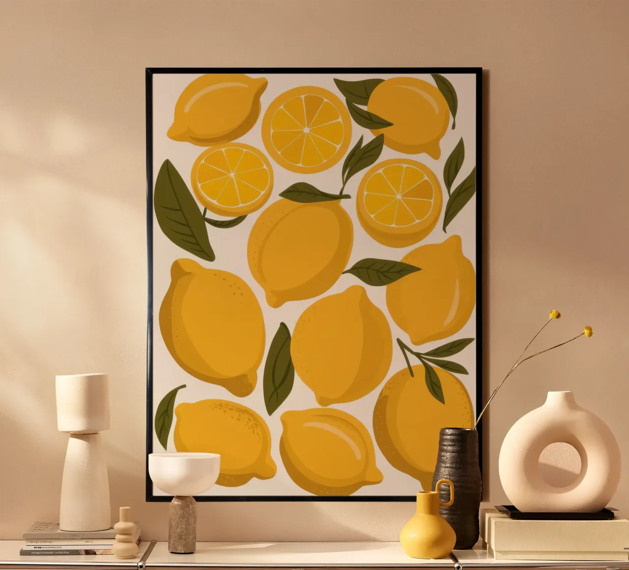Abundant Lemon Pattern (motif de citron abondant) poster avec cadre en bois de Enter Bloom