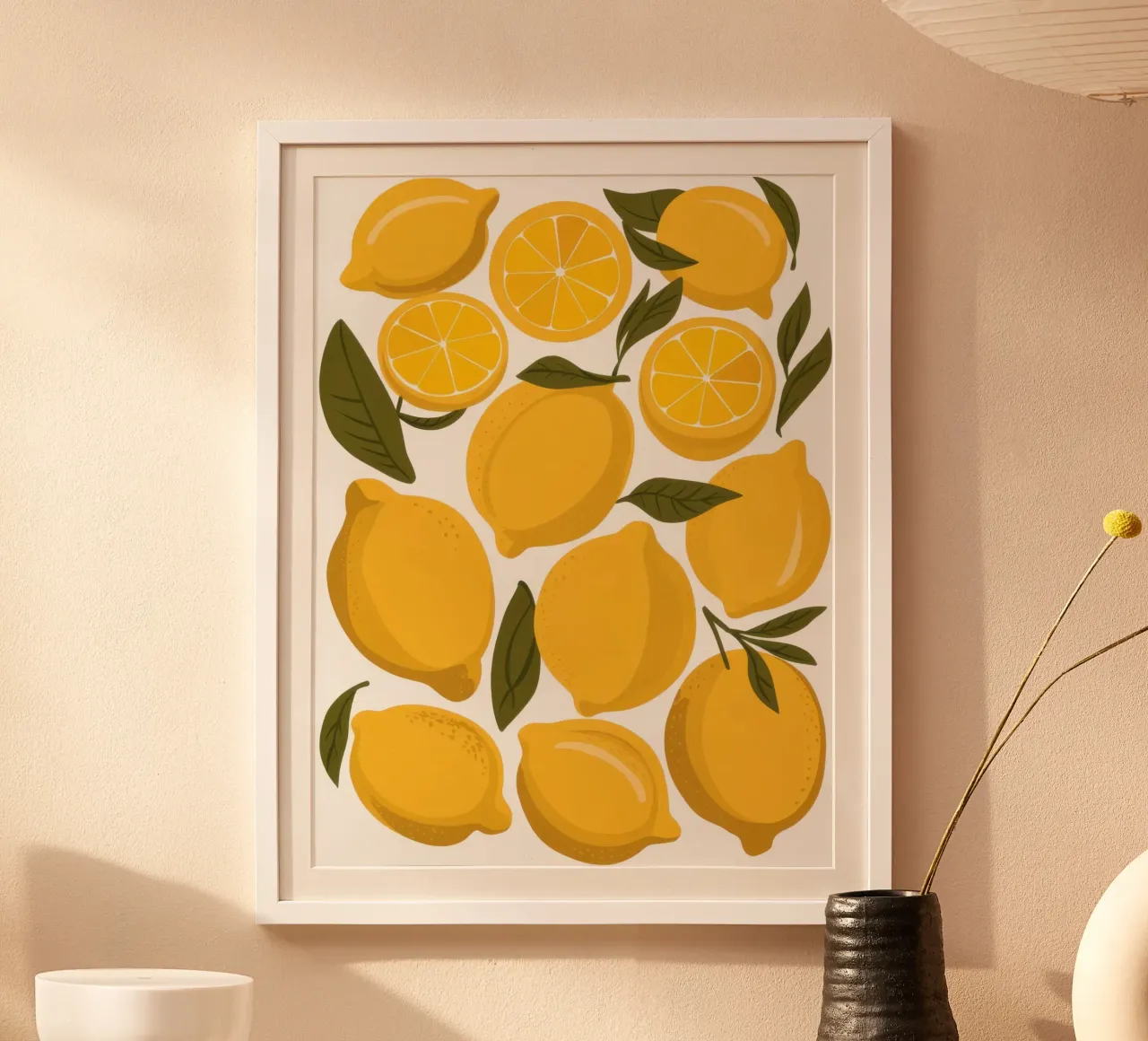 Abundant Lemon Pattern (motif de citron abondant) poster avec cadre en bois de Enter Bloom